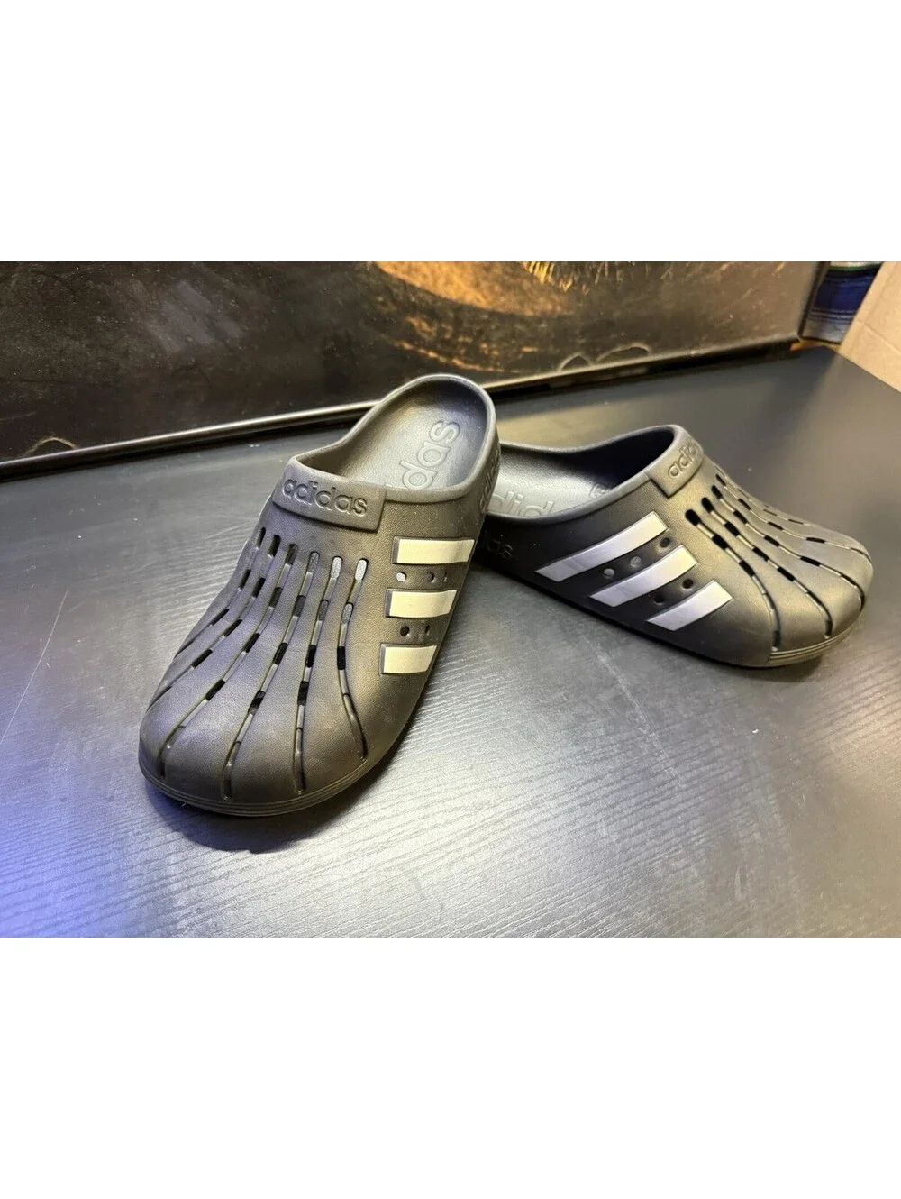 adidas Adilette Clog Black Silver Men’s 11 Women’s 12 Slip On Sandals